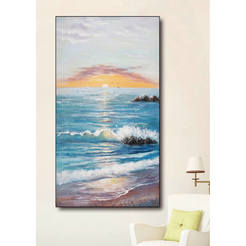 Картина в раме 60x100 см, масло, закат в красном 330875