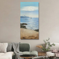 Картина в раме 60x120 см, масло Лодка в море 330859