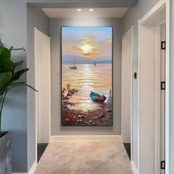 Gerahmtes Gemälde, 80 x 160 cm, Öl auf Leinwand, Boot am Ufer, 330853