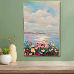 Картина в раме 60х90см масло Цветы у моря 331045