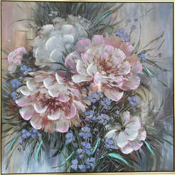 Gerahmtes Gemälde 80x80cm Öl Rosa Pfingstrosen 330827