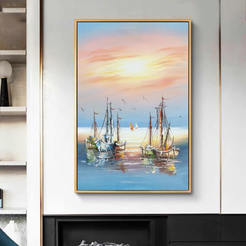 Картина в раме 50х60 см масло Парусники в море 330823