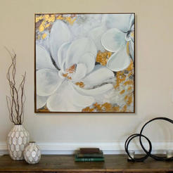 Picture with frame 80x80cm White flowers