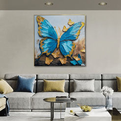 Picture with frame 80x80cm Blue butterfly