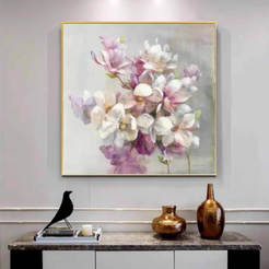 Picture with frame 80x80cm Pink and white flowers