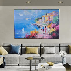 Framed painting 60x90cm Cityscape and sea