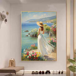 Картина с рамка 60х90см Момиче гледа морето наляво
