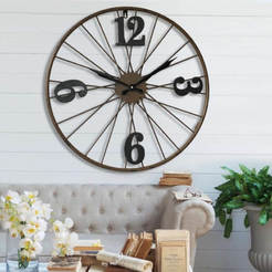 Wall clock 60cm metal and MDF, silent, black numbers