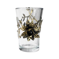 Стъклена ваза 22см, с метални орнаменти, Dalia