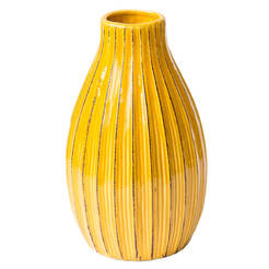 Ваза керамика 23см делва оребрена жълта