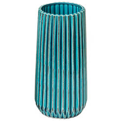 Ваза керамика 26см конус оребрена голяма синя