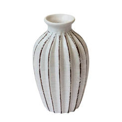 Керамична ваза за цветя 14.5 см, делва оребрена - цвят бял