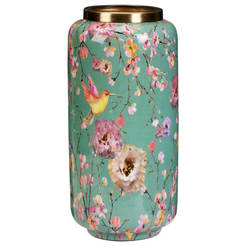 Ваза метална 15х15х30см синя с цветя