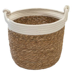 Woven basket with handles 38x30cm large beige with white
