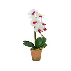 Изкуствена орхидея в кашпа 6.5 x 44см, бяло с циклама