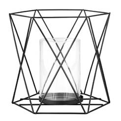 Метален свещник с декоративно стъкло 15 х 15 х 16.5 см, черен