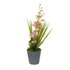 Arranged blooming flower in a pot 49 cm white with pink
