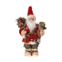Коледна фигурка Дядо Коледа 30см, дърво/текстил/керамика
