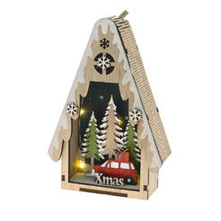 Рождественский домик 14x5,5x21см светящийся деревянный 79647