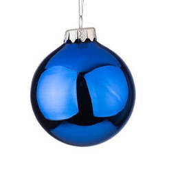 Рождественский стеклянный шар 8 см, синий глянцевый G8-0009