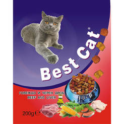 Храна за котки BEST CAT 200г говеждо и черен дроб, гранули