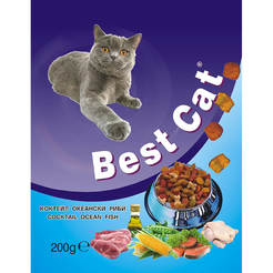 Храна за котки BEST CAT 200г коктейл океански риби, гранули