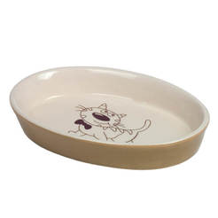 Ceramic feeder Nobby - 17 x 11 x 2.5 cm, oval, brown