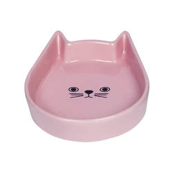 Керамична хранилка Kitty face - 13 х 16 х 3см, розова