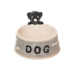Ceramic gray dog feeder