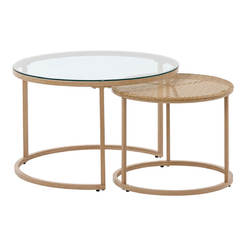 Set of side tables 2 pcs. glass artificial rattan Beatrice