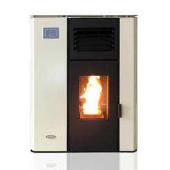 Pellet fireplace with water jacket VPBS H12, 12KW, 300m3, ivory, VERSO