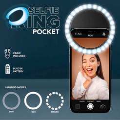 Палка для селфи Selfie Ring Pocket, для телефона, универсальная, черная, CELLULAR LINE