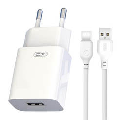 Charger 12W with USB-C cable USB-A 2.4A 110-240V white, L99 XO