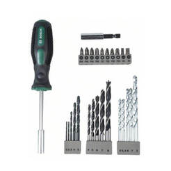 Screwdriver set with bits and drills 27 parts - 15 drills, 10 bits + holder + handle