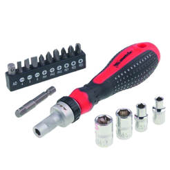 Screwdriver set with ratchet, bits and inserts 16 parts