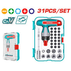 Набор трещоточных отвёрток и бит, 31 предмет, с Т-образной рукояткой. ВСЕГО
