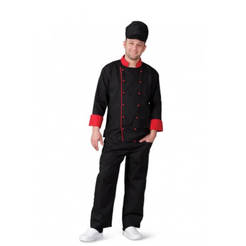 Tunic for chef - L, № 52-54, black with red decoration