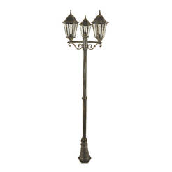 Standing triple garden lantern 200 cm, 100W, E27, IP44 gold patina