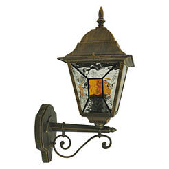 Garden lantern up 1 x 60W, E27, IP44 gold patina and stained glass