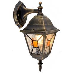 Garden lantern 35.5 cm down 1xE27 60W IP44 gold patina and colored glass