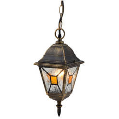 Garden lantern hanging 1xE27 60W IP44 gold patina and colored glass
