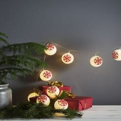 Luminous chain of white balls with snowflake 10 LED 0.6W 3xAA L-135 cm