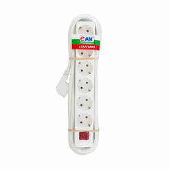 White power strip with 6 sockets 16A, 1.5 m cable
