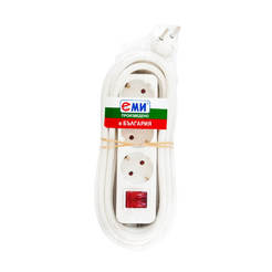 White power strip with 3 sockets and switch 16A, 5 m cable