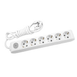 Power strip with socket, 6 sockets, 1.5 m cable X-TENDIA white