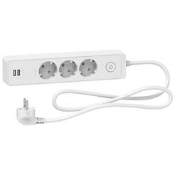 Разветвитель Unica 3 розетки, 16А, 2 USB, кабель 1,5м, белый