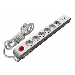 Power strip with 6 sockets with switch 16A and 2xUSB, 2m cable white RI-TECH