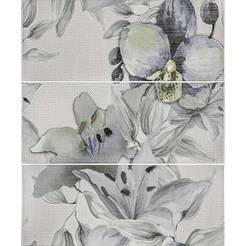 Decor tile Viola Flowers 2464, 50/60 cm, set of 3 tiles 20/50 cm, color green