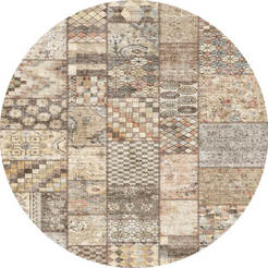 Round rug f80cm Himalaya rubberized back patchwork beige