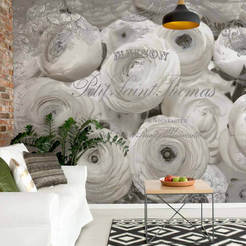 Wall mural White peonies, vintage 254 x 184 cm, with glue